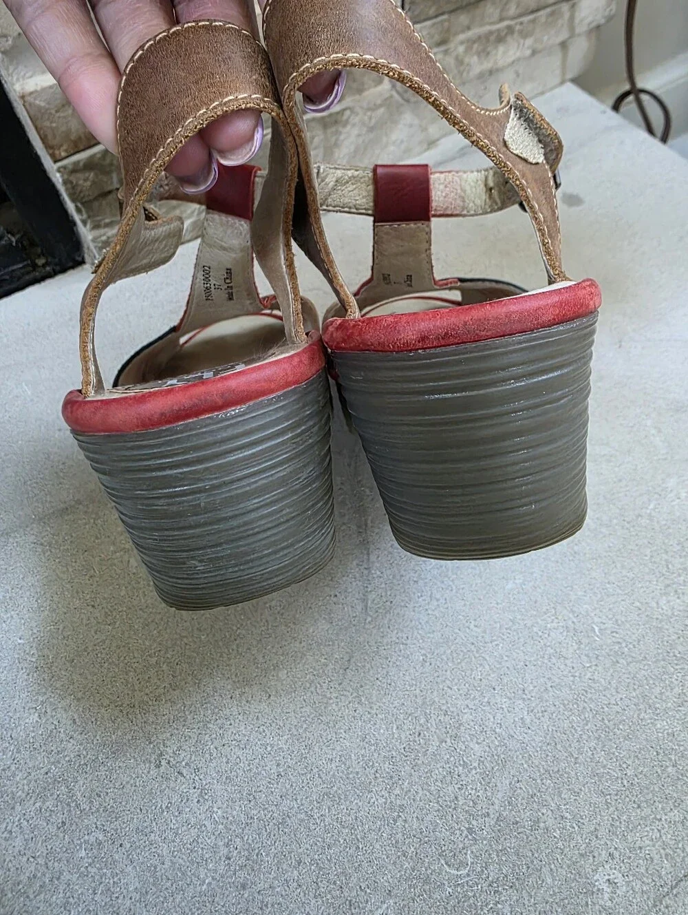 Fly London Red Black Brown Leather Wedge Sz 37/7